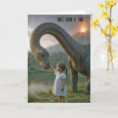 Birthday Little Girl Befriending a Dinosaurier Karte (Gelbe Blume)