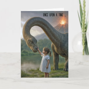 Birthday Little Girl Befriending a Dinosaurier Karte