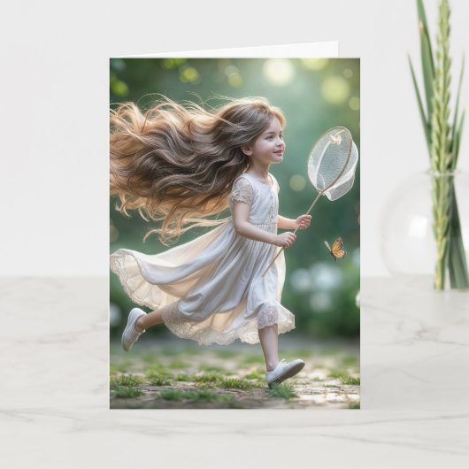 Birthday Little Girl Chasing Butterflies Karte (Vorderseite)