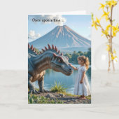 Birthday Little Girl Petting a Dinosaurier Karte (Gelbe Blume)