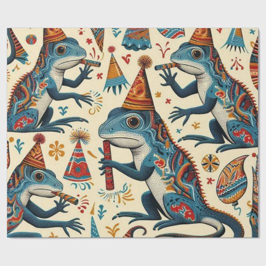 Birthday Lizard Wrapping Paper Geschenkpapier (Flach)