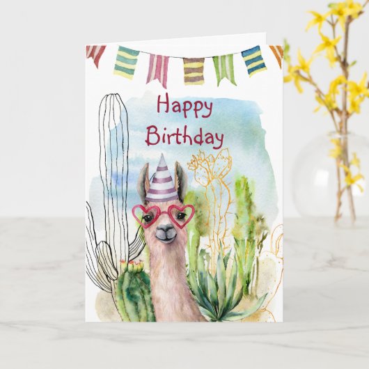 Birthday Llama Karte (Gelbe Blume)