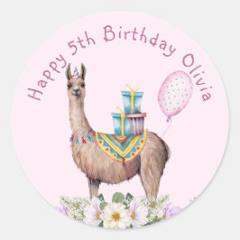 Birthday Llama Runder Aufkleber