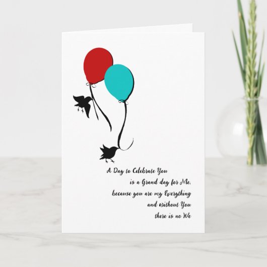 Birthday Love Birds und Balloons Dankeskarte (Vorderseite)