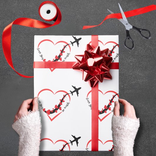 Birthday Love You so much Heart & Airplane Cute Geschenkpapier
