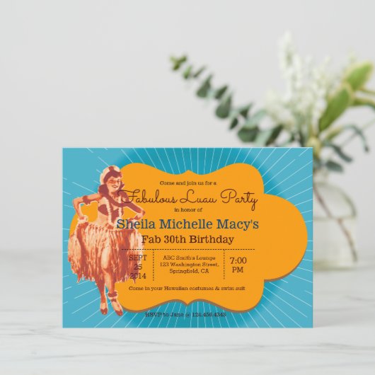 Birthday Luau Party Retro Style Pinup Einladung (Stehend Vorderseite)