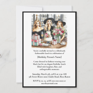Birthday Lunch Chic Ladys Black Hat Einladung