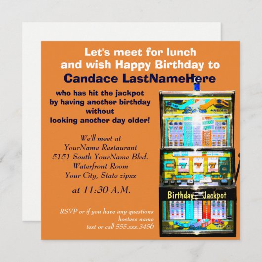 Birthday Luncheon Slot Machine Jackpot Einladung (Vorne/Hinten)