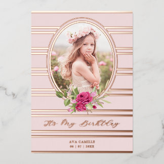 Birthday Luxe Pink Floral Garland Foto Folieneinladung