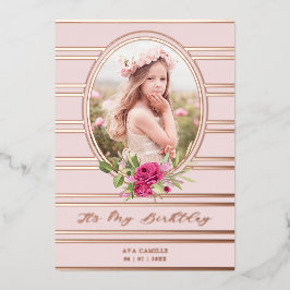 Birthday Luxe Pink Floral Garland Foto Folieneinladung