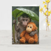 Birthday Macaque Monkey with Orangutan Karte (Gelbe Blume)