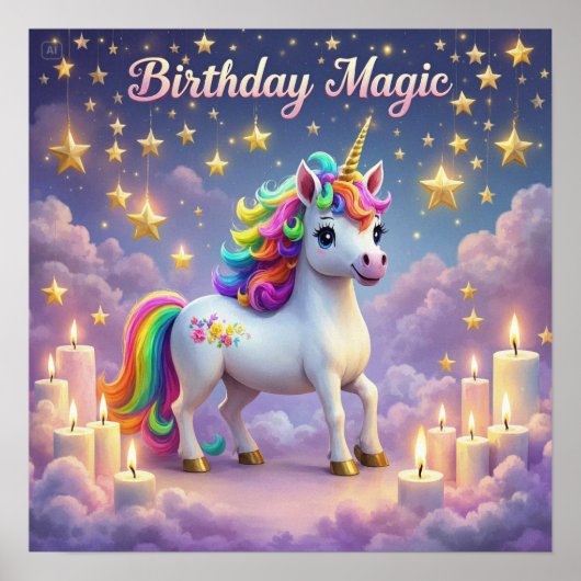 Birthday Magic Poster Whimsical Einhorn Kinder Par (Vorne)