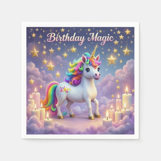 Birthday Magic Poster Whimsical Einhorn Kinder Par Serviette (Vorderseite)