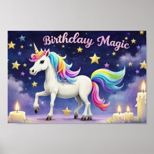 Birthday Magic poster Whimsical Einhorn Party Art (Vorne)