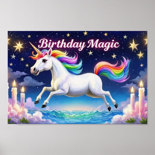 Birthday Magic poster Whimsical Einhorn Party Art (Vorne)