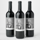 Birthday Male Stilvolles Foto Schwarz-weiß Monogra Weinetikett (Flaschen)