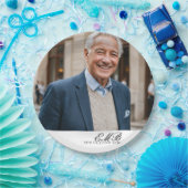 Birthday Male Stilvolles Foto White Monogram Pappteller (Party)