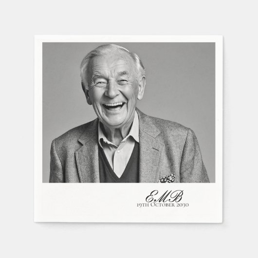 Birthday Male Stilvolles Foto White Monogram Serviette (Vorderseite)