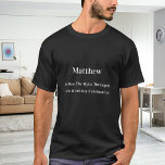 Birthday man Mythos Legende Name Spaß T-Shirt<br><div class="desc">Für einen schwarzen,  dunklen T - Shirt. Personalisieren und fügen Sie Ihr eigenes Foto des Geburtstagsjungen/Mannes hinzu. Personalisieren und fügen Sie einen Namen,  Alter 40 und einen Text. Text: Der Mann,  der Mythos,  die Legende. Weißer Text.</div>