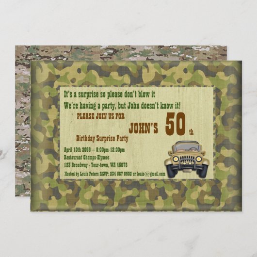 Birthday Man, Party Man, Jäger, jedes Alter, Hirsc Einladung (Vorne/Hinten)