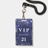 Birthday Marine Blau Silber Glitzer Vip Einladung Ausweis (Vorderseite mit Lanyard)