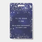 Birthday Marine Blau Silber Glitzer Vip Einladung Ausweis (Rückseite)