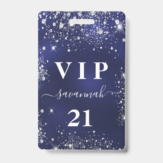 Birthday Marine Blau Silber Glitzer Vip Einladung Ausweis