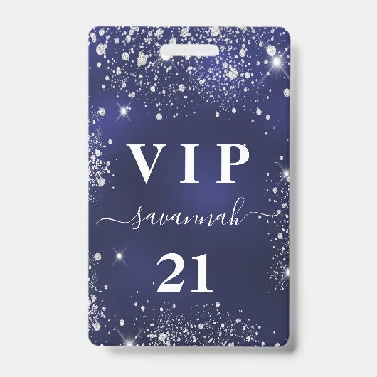 Birthday Marine Blau Silber Glitzer Vip Einladung Ausweis (Vorderseite)