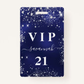 Birthday Marine Blau Silber Glitzer Vip Einladung Ausweis (Vorderseite)