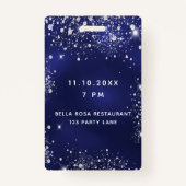 Birthday Marine Blau Silber Glitzer Vip Einladung Ausweis (Rückseite)