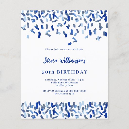 Birthday Marine blau weißen Konfetti Einladung (Vorderseite)