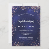 Birthday Marine blaue Rose Gold Glitzern glamourös Einladung (Vorderseite)
