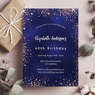 Birthday Marine blaue Rose Gold Glitzern glamourös Einladungspostkarte