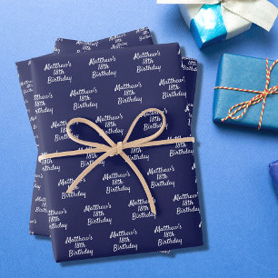 Birthday Marine blaue weiße Namen Skript minimalis Geschenkpapier Set