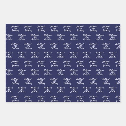 Birthday Marine blaue weiße Namen Skript minimalis Geschenkpapier Set (Vorderseite)