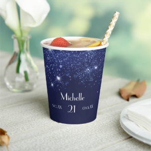 Birthday Marine blauer Glitzer Name glamourös Pappbecher