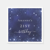 Birthday Marine blauer Glitzer Name glamourös Serviette (Vorderseite)
