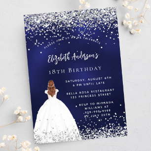 Birthday Marine blaues Glitzer Kleid Einladungspostkarte