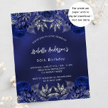 Birthday Marine Blue Blumen Budget Einladung Flyer<br><div class="desc">Bitte beachten Sie, dass diese Einladung auf Flyer Papier und sehr dünn ist. Umschläge sind nicht enthalten. Für dickere Einladungen (gleiche Gestaltung) besuchen Sie bitte unseren Shop. Ein marineblauer Hintergrund mit blauen Rose und Blume. Die blaue Farbe ist ungleichmäßig. Personalisieren und fügen Sie einen Namen und Party-Details hinzu. Zurück: Marineblau...</div>