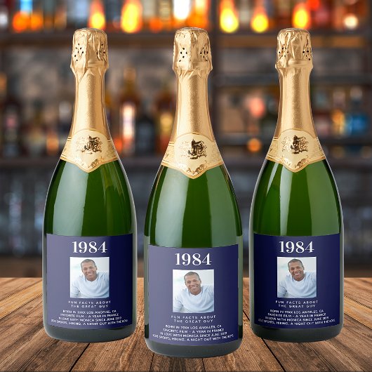 Birthday Marine Blue Foto Spaß Fakten Bio-Jahr Geb Schaumweinetikett