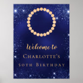 Birthday Marine Blue Gold Foto Diamonds willkommen Poster (Vorne)