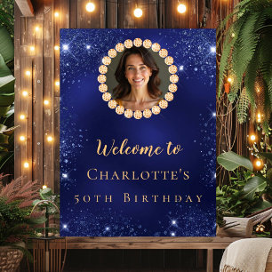 Birthday Marine Blue Gold Foto Diamonds willkommen Poster