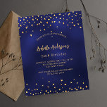 Birthday Marine Blue Gold Herz Einladung Flyer<br><div class="desc">Bitte beachten Sie,  dass diese Einladung auf Flyer Papier und sehr dünn ist. Umschläge sind nicht enthalten. Für dickere Einladungen (gleiche Gestaltung) besuchen Sie bitte unseren Shop. Marineblau mit goldenen Herzen dekoriert. Die blaue Farbe ist ungleichmäßig. Personalisieren Sie Ihren Namen und Ihre Party-Daten und fügen Sie diese hinzu.</div>