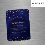 Birthday Marine Blue Gold Herz Skript Luxus Magnet<br><div class="desc">Marineblau mit goldenen Herzen dekoriert. Die blaue Farbe ist ungleichmäßig. Personalisieren Sie Ihren Namen und Ihre Party-Daten und fügen Sie diese hinzu.</div>