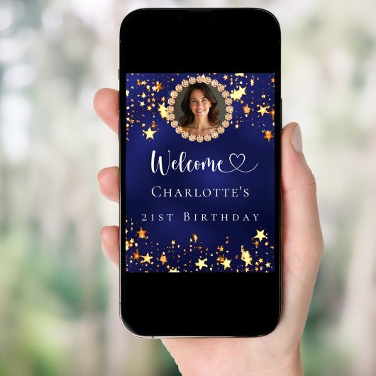 Birthday Marine Blue Gold Stars Foto Empfang Poster