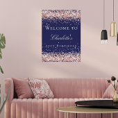 Birthday Marine Blue Rose Gold Glitzer Empfang Poster
