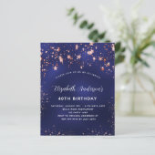 Birthday Marine Blue Rose Stars Budget Einladung (Stehend Vorderseite)