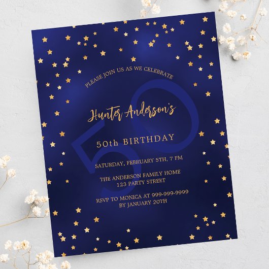 Birthday Marine Blue Stars Nummer Budget Einladung