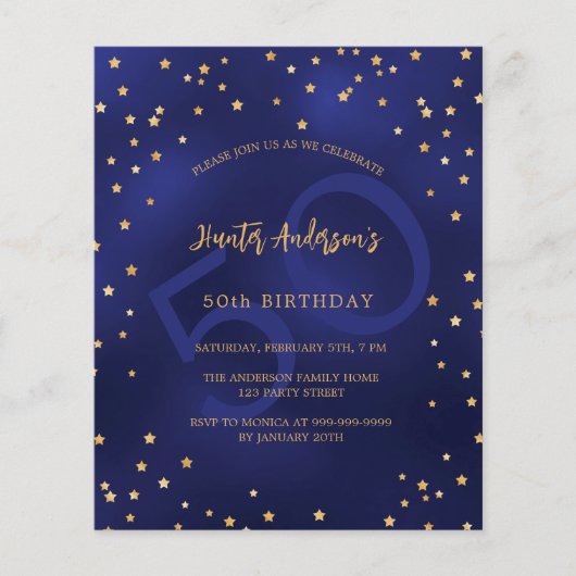 Birthday Marine Blue Stars Nummer Budget Einladung Flyer (Vorne)