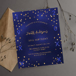 Birthday Marine Blue Sterne Haushaltseinladung für Flyer<br><div class="desc">Bitte beachten Sie, dass diese Einladung auf Flyer Papier und sehr dünn ist. Umschläge sind nicht enthalten. Für dickere Einladungen (gleiche Gestaltung) besuchen Sie bitte unseren Shop. Eine glamouröse Geburtstagsfeier für ihn und sie. Ein marineblau mit goldenen Sternen dekorierter Hintergrund mit Imitaten. Die blaue Farbe ist ungleichmäßig. Personalisieren und fügen...</div>
